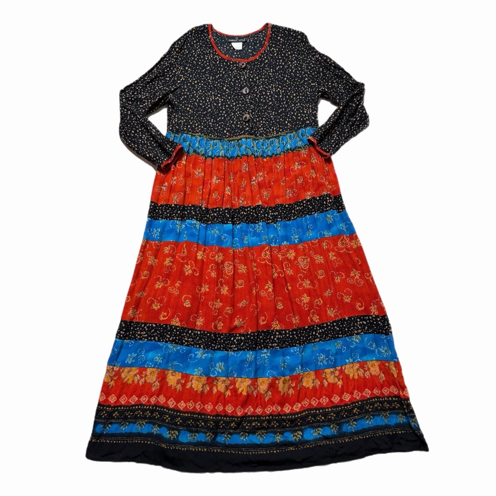 90s peasant dress VTG Bitsy Floral Tiered Maxi L Boho Made in USA Easowa Women's 90s Retro minimalist satin dress peasant dress SIZE:FR 36